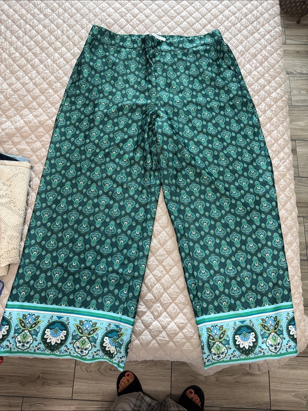 LOFT Teal & Aqua Printed Wide-Leg Pants